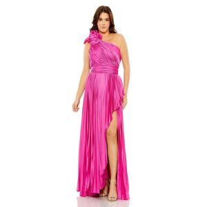 Mac Duggal Women's Pleated One Shoulder Rosette Detail Gown Pink Size 14W NWT